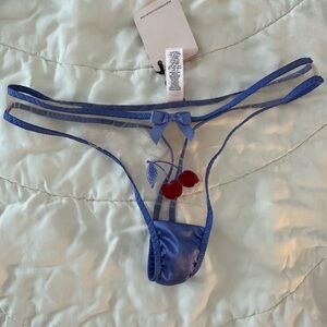 Agent Provocateur Blue Sheer Thong with Cherry Embroidery